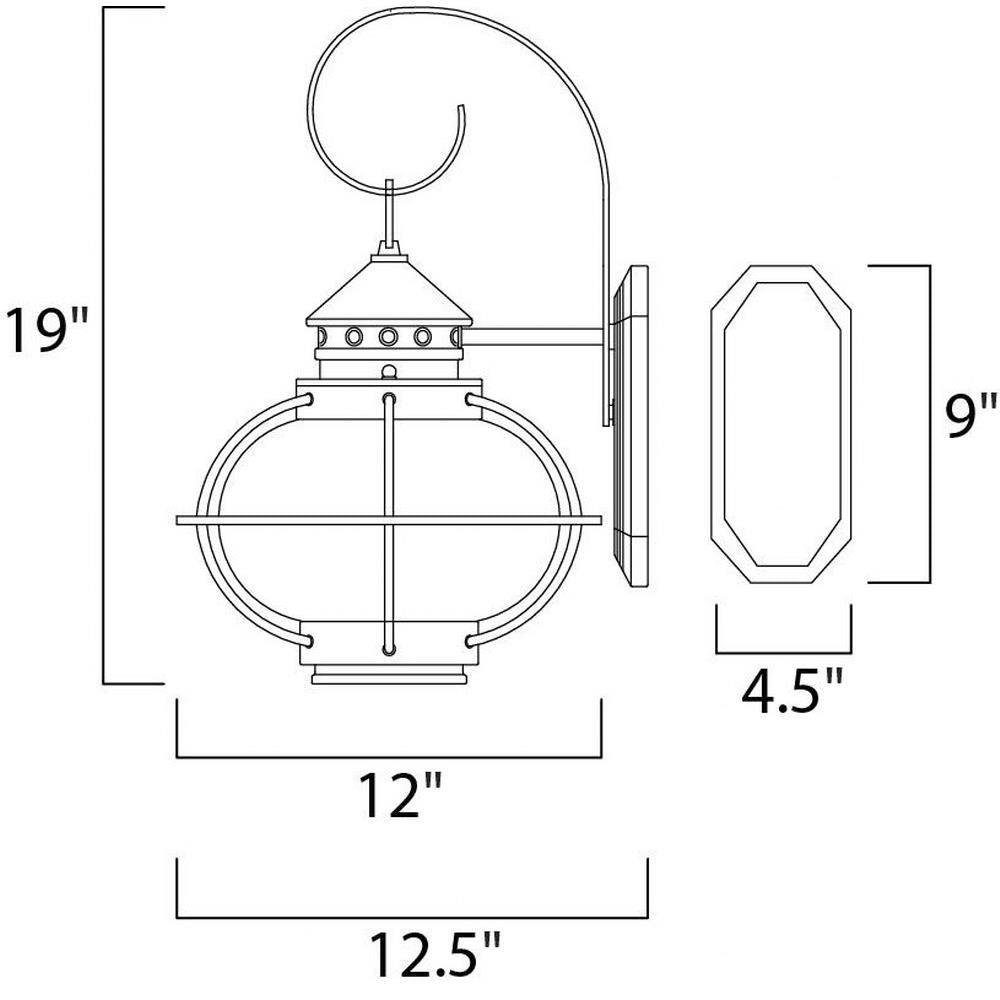Maxim Lighting 30503CDOI Portsmouth Outdoor Wall Lantern Dimensions Diagram