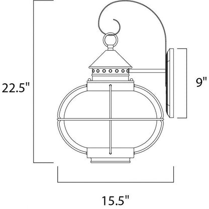 Maxim Lighting 30504CDOI Portsmouth Outdoor Wall Lantern Dimensions Diagram - 22.5 inch Height, 15.5 inch Width, 9 inch Back Plate