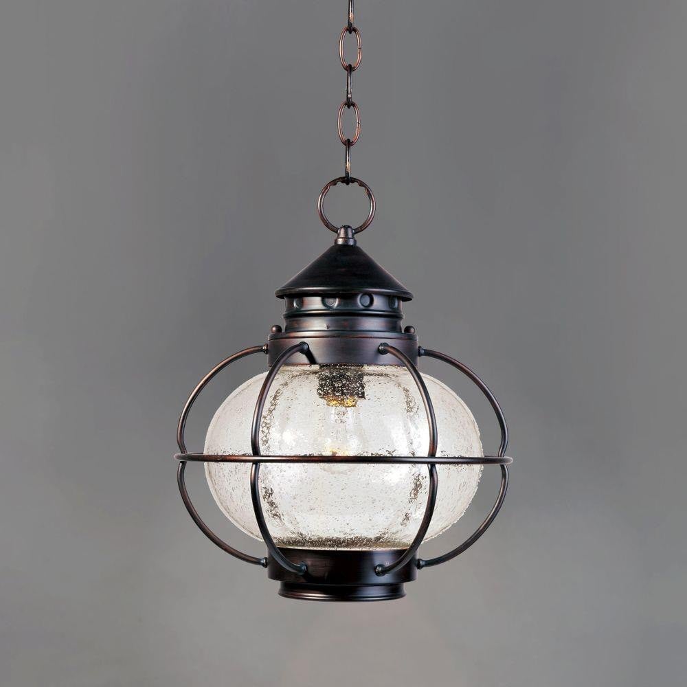 Maxim Lighting 30506CDOI Portsmouth Outdoor Pendant in Oil Rubbed Bronze with Seedy Glass on Grey Background