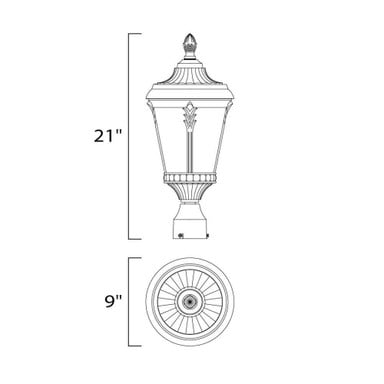 Maxim Lighting 3050WGBK Sentry Outdoor Post Light - Dimensions Diagram 9 x 21 Inches