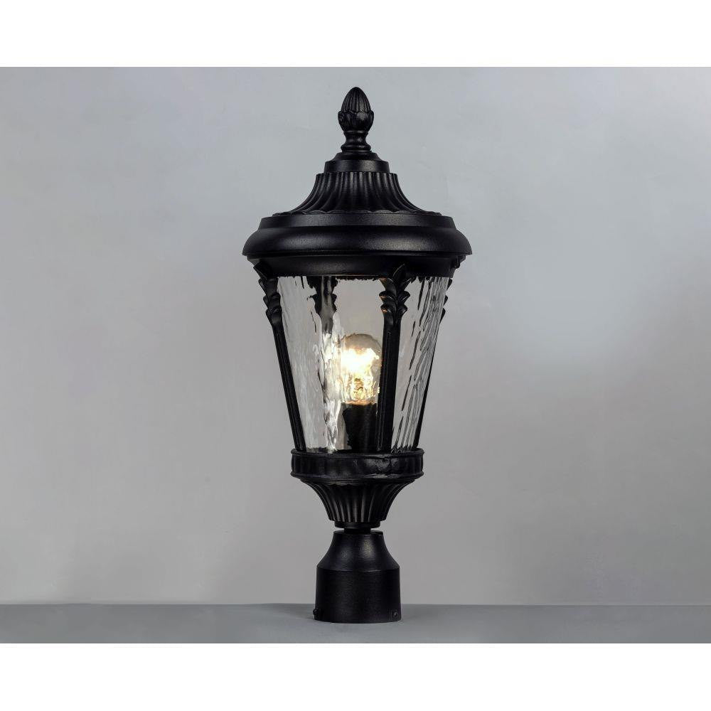 Maxim Lighting 3050WGBK Sentry Black Outdoor Post Light - Full Lit View on Grey Background