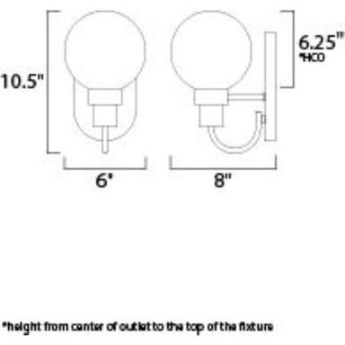 Maxim Lighting 30511CLBZSBR Bauhaus Wall Sconce dimension diagram showing 10.5 inch height and 6 inch width