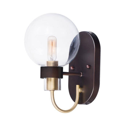 Maxim Lighting 30511CLBZSBR Bauhaus 1 Light Wall Sconce product shot on white background showing bronze and satin brass finish