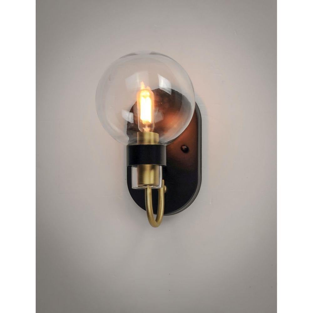 Maxim Lighting 30511CLBZSBR Bauhaus 1 Light Wall Sconce installed on wall showing full fixture with globe shade