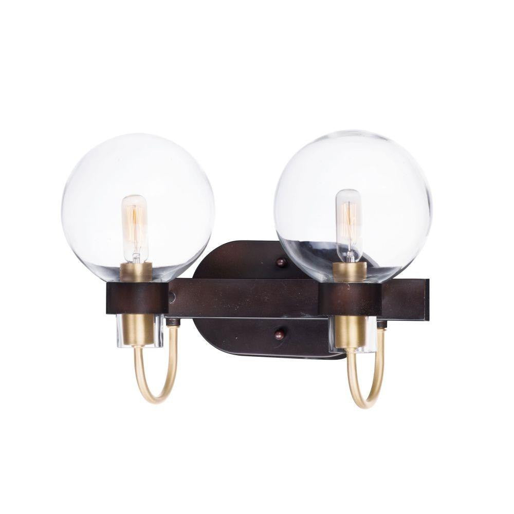 Maxim Lighting 30512CLBZSBR Bauhaus 2 Light Bronze/Satin Brass Bath Vanity Wall Light - front view on white background