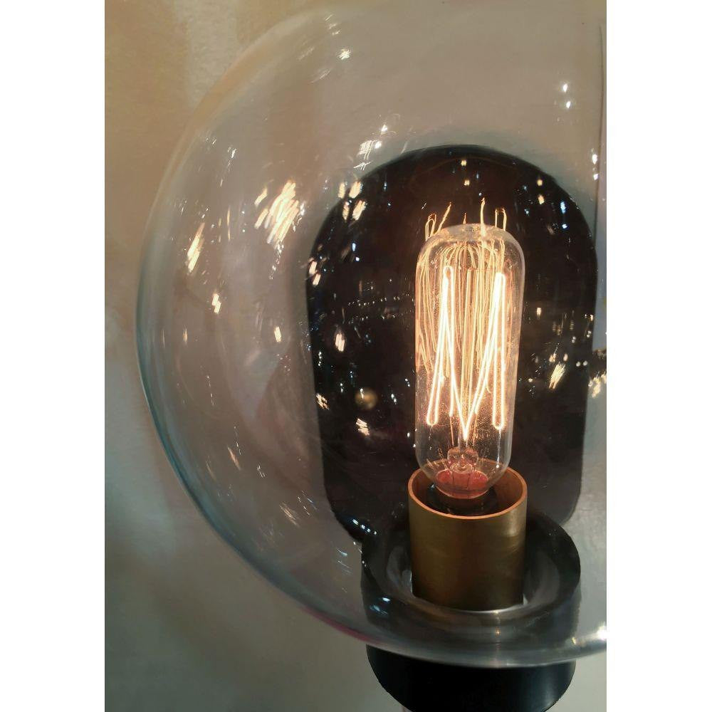 Maxim Lighting 30513CLBZSBR Bauhaus 3 Light Bath Vanity Wall Light - Close-Up Detail of Globe Shade and Satin Brass Socket