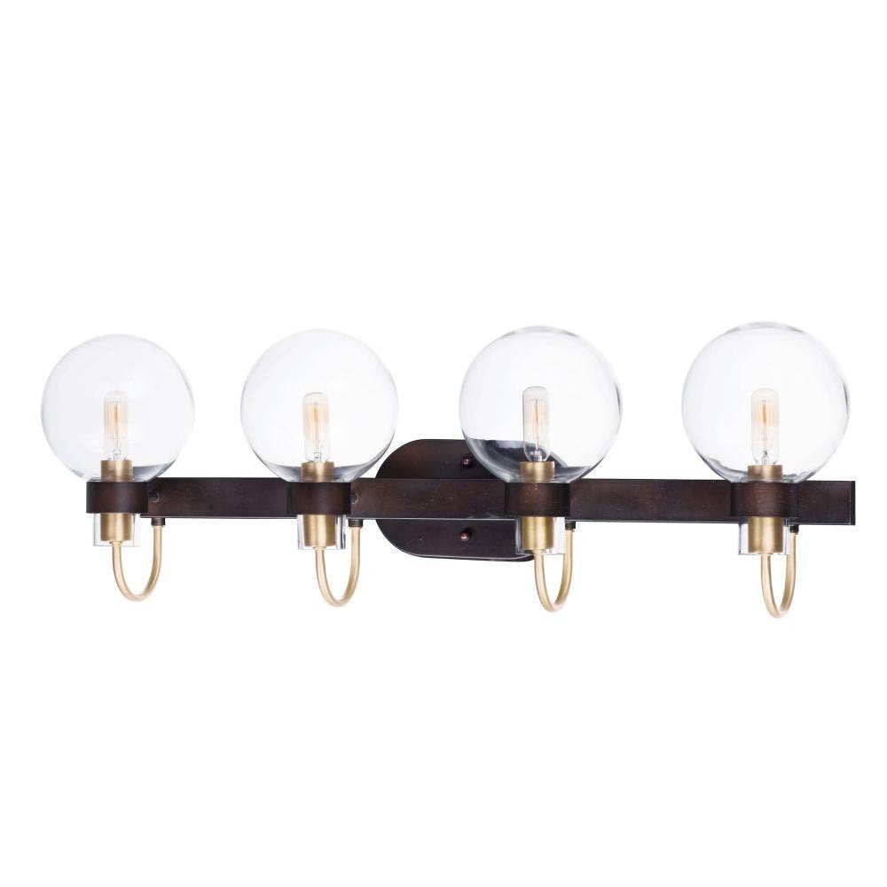 Maxim Lighting 30514CLBZSBR Bauhaus 4 Light 33 Inch Bronze Satin Brass Bath Vanity Wall Light - Front View White Background