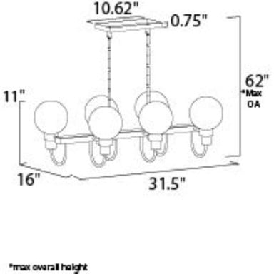 Maxim Lighting 30519CLBZSBR Bauhaus Linear Pendant - Dimension Diagram (31.5"W x 11"H, 62" Max Overall Height)