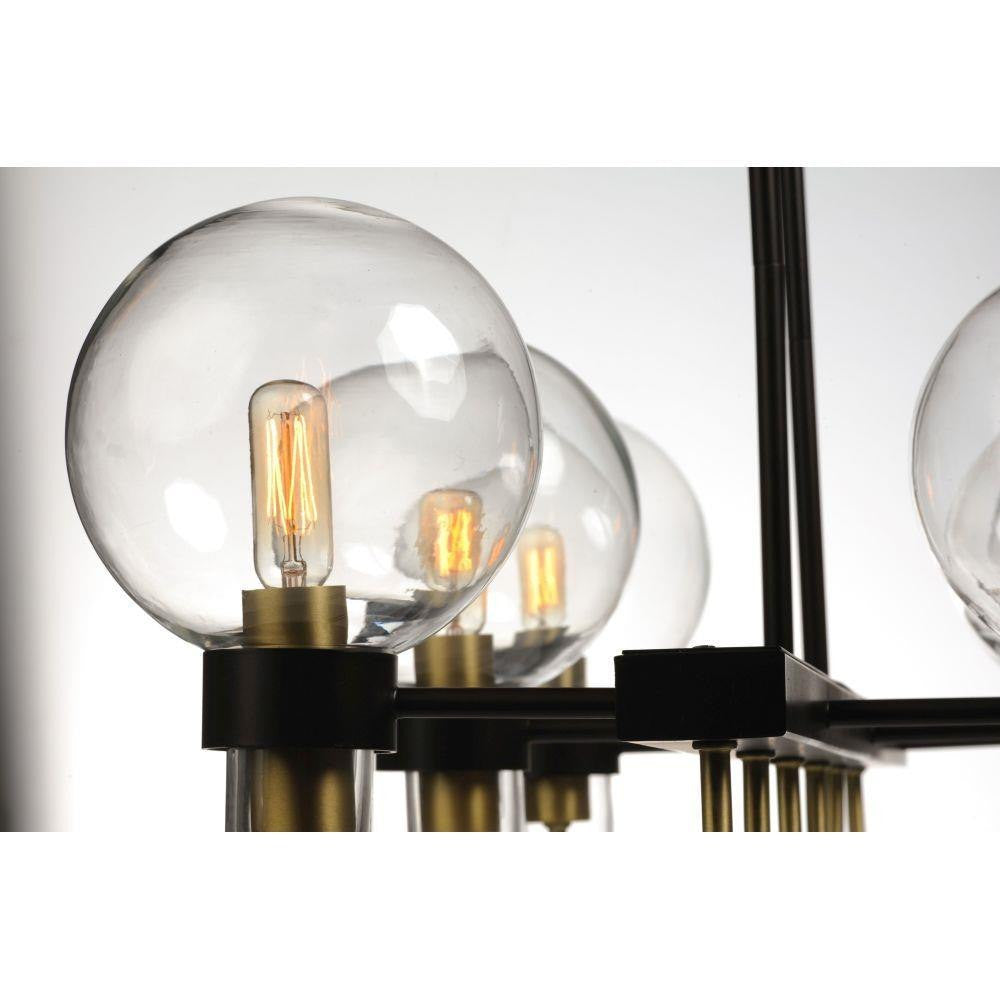 Maxim Lighting 30519CLBZSBR Bauhaus Linear Pendant - Close-Up of Clear Glass Globe Shades and Bronze/Satin Brass Detail