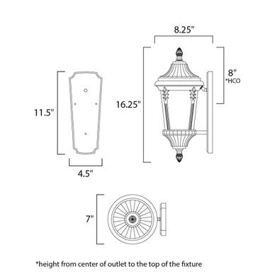 Maxim Lighting 3053WGBK Sentry 1 Light Black Outdoor Wall Lantern - Dimensions Diagram