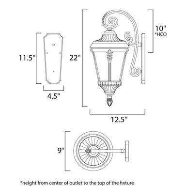 Maxim Lighting 3054WGBK Sentry Outdoor Wall Lantern Dimensions Diagram