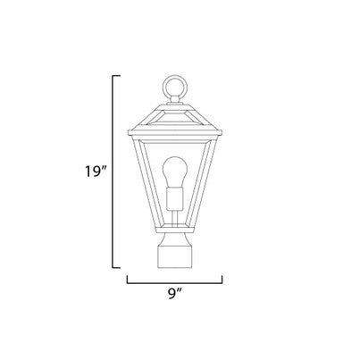 Maxim Lighting 30568CLBK Prism Outdoor Post Lantern Dimension Diagram 19 Inch Height 9 Inch Width