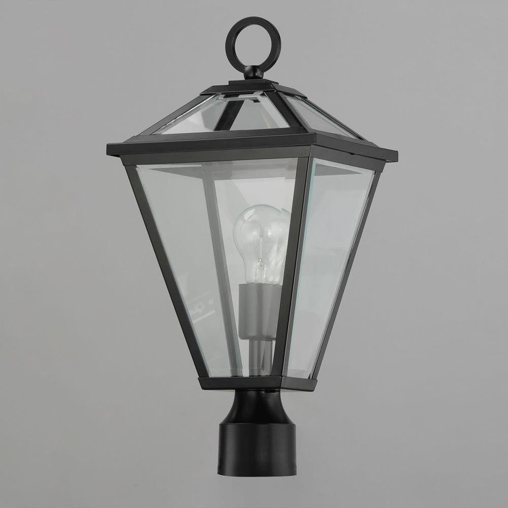 Maxim Lighting 30568CLBK Prism 1 Light Black Outdoor Post Lantern Front View on Gray Background