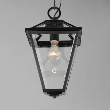 Maxim Lighting 30569CLBK Prism Black Outdoor Pendant close-up top angle view on grey background