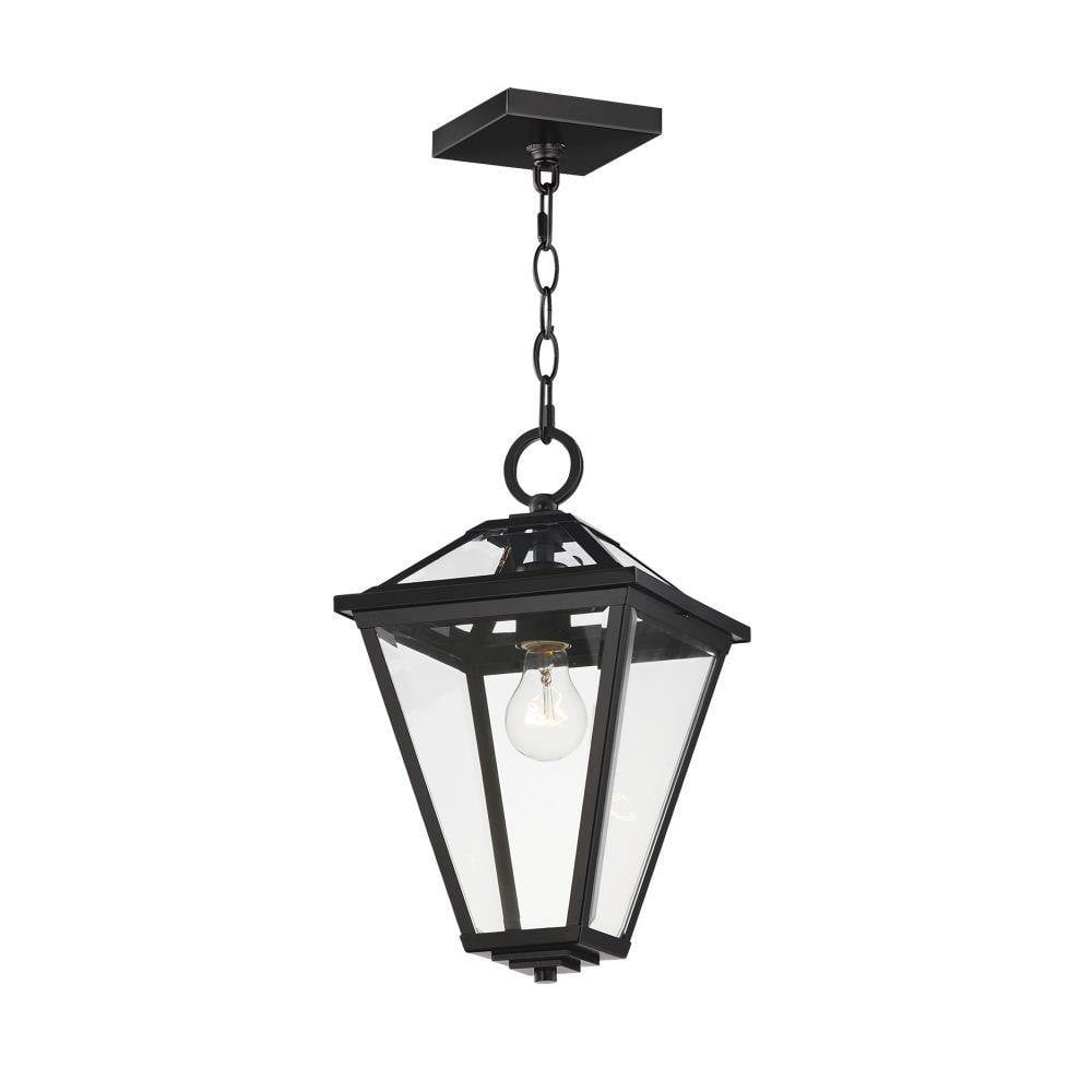 Maxim Lighting 30569CLBK Prism 1 Light Black Outdoor Pendant with clear glass panels on white background
