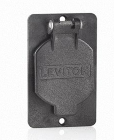Leviton 3058-E 1.56" Diameter Single Receptacle Coverplate w/ Weather-resistant Flip Lid, Black Finish