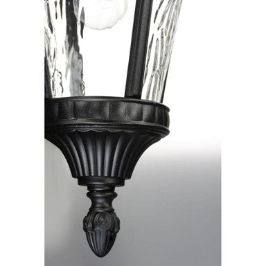 Maxim Lighting 3058WGBK Sentry Outdoor Hanging Lantern bottom detail view showing ornate finial and fluted base