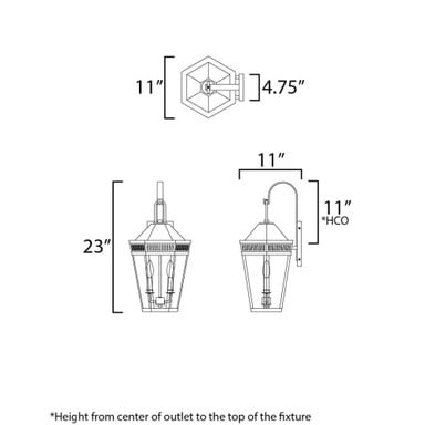 Maxim Lighting 30594CLBK Oxford Outdoor Wall Lantern Dimension Diagram
