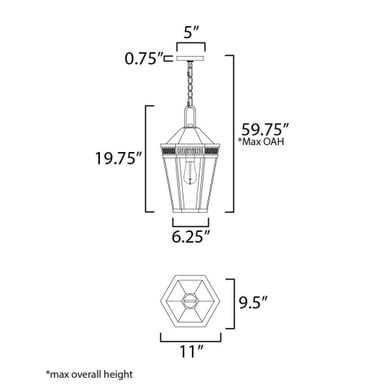 Maxim Lighting 30596CLBK Oxford 1 Light Black Outdoor Pendant Ceiling Light - Dimensions Diagram
