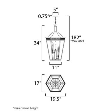 Maxim Lighting 30598CLBK Oxford 6 Light 17 Inch Black Pendant Ceiling Light - Dimensions Diagram