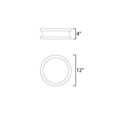 Maxim Lighting 30599WTBK Oxford Outdoor Flush Mount Dimensions Diagram - 4 Inch Height x 12 Inch Diameter