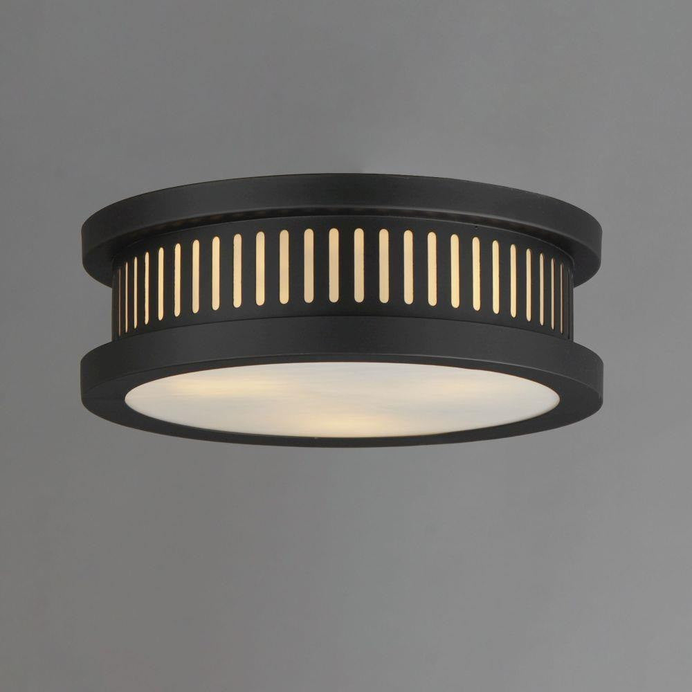 Maxim Lighting 30599WTBK Oxford 3 Light 12 Inch Matte Black Outdoor Flush Mount - Lit Angle View