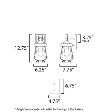 Maxim Lighting 30620CDBKAB Mariner Outdoor Wall Lantern - Dimensions Diagram