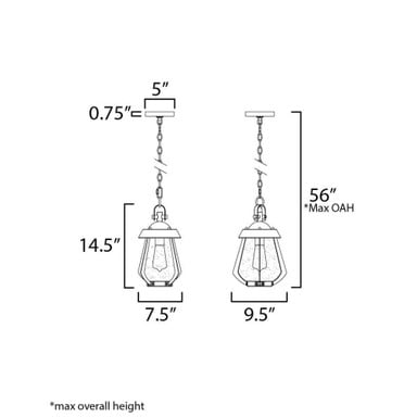 Maxim Lighting 30621CDBKAB Mariner Outdoor Pendant - Dimension Diagram