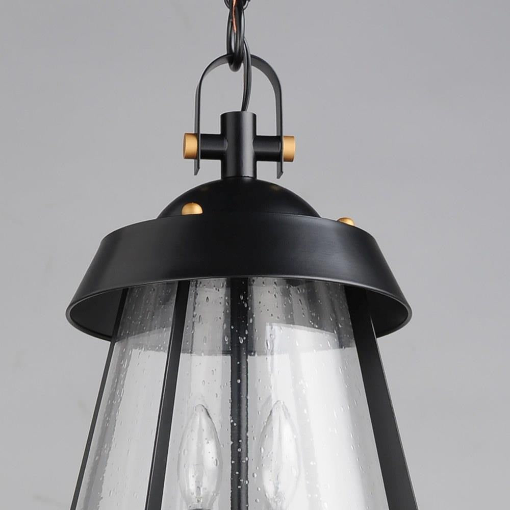 Maxim Lighting 30623CDBKAB Mariner Outdoor Pendant Detail of Black and Antique Brass Top Cap and Seedy Glass
