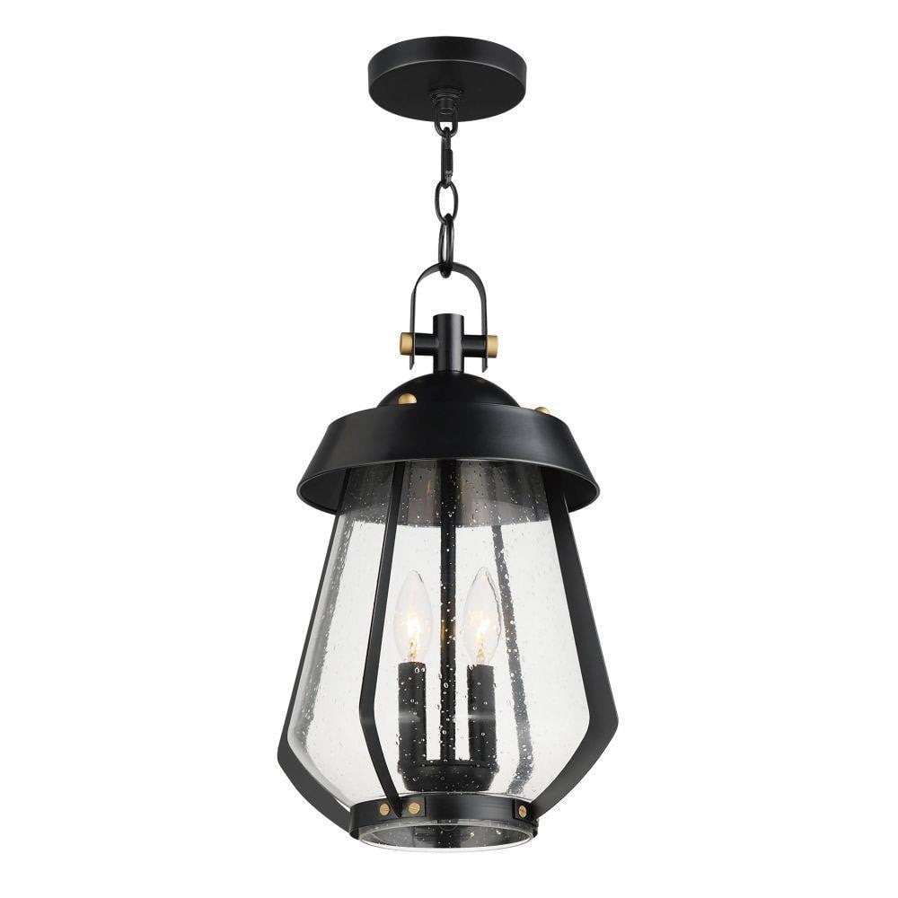 Maxim Lighting 30623CDBKAB Mariner 2 Light Outdoor Pendant in Black with Antique Brass Accents and Seedy Glass