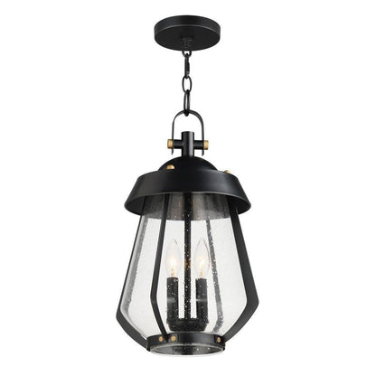 Maxim Lighting 30623CDBKAB Mariner 2 Light Outdoor Pendant in Black with Antique Brass Accents and Seedy Glass