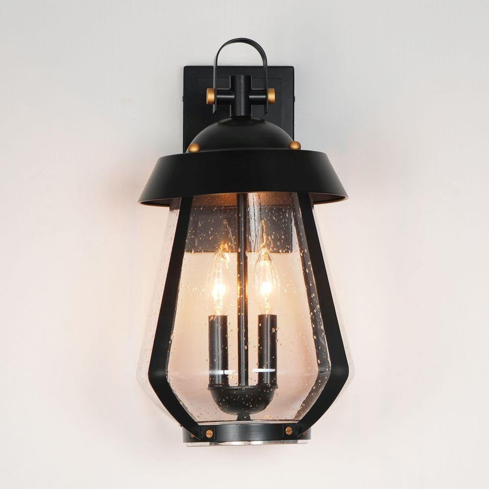 Maxim Lighting 30624CDBKAB Mariner 2 Light Black with Antique Brass Outdoor Wall Lantern - Illuminated Front View