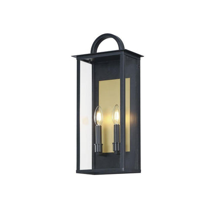 Maxim Lighting 30754CLBK Manchester 2 Light Black with Burnished Gold Outdoor Wall Lantern