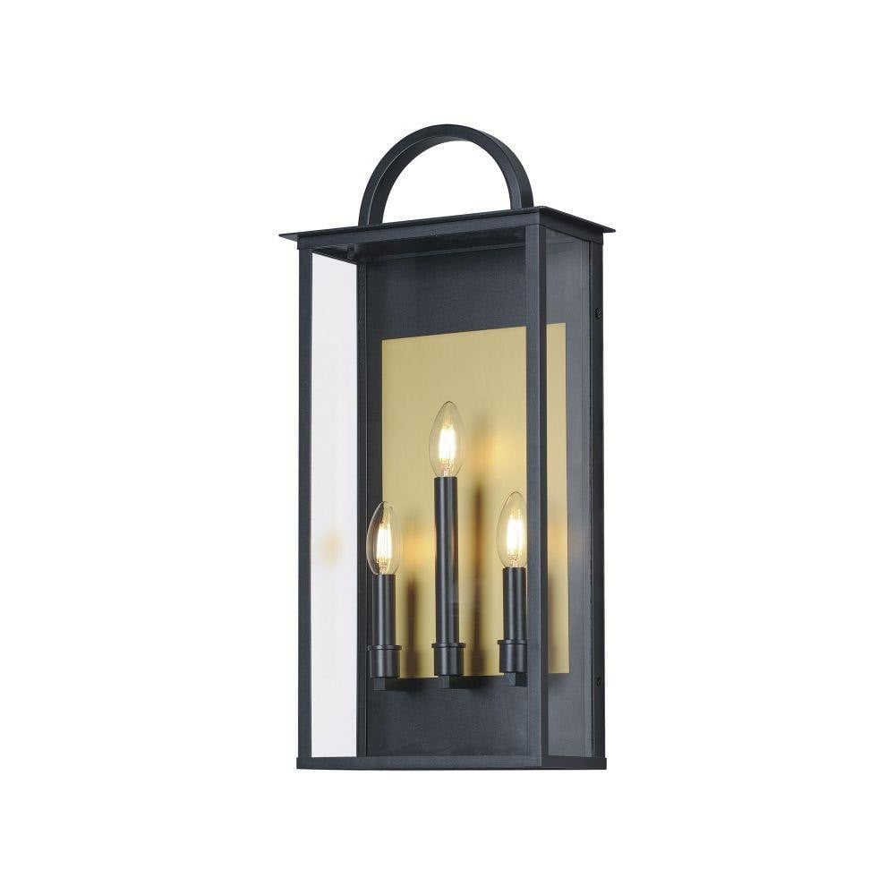 Maxim Lighting 30756CLBK Manchester 3 Light 24 inch Black Outdoor Wall Lantern with Burnished Gold Accents and Clear Glass Panels