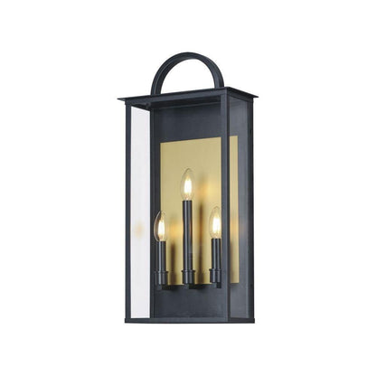 Maxim Lighting 30756CLBK Manchester 3 Light 24 inch Black Outdoor Wall Lantern with Burnished Gold Accents and Clear Glass Panels