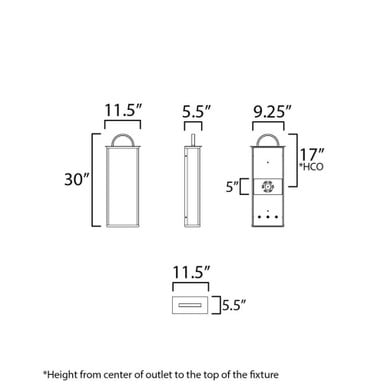 Maxim Lighting 30758CLBK Manchester Outdoor Wall Sconce - Dimension Diagram 11.5W x 30H x 5.5D inches