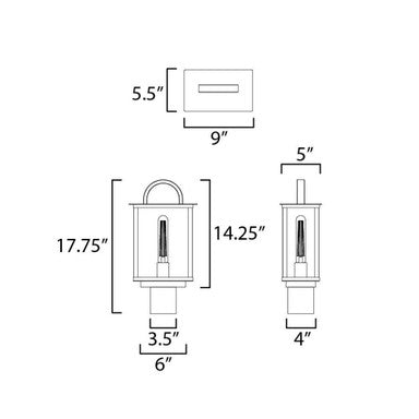 Maxim Lighting 30759CLBK Manchester Outdoor Post Lantern - Dimension Diagram
