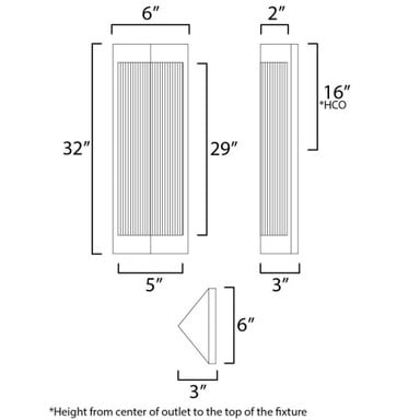 Maxim Lighting 30763CRBKAB Triform 2 Light Outdoor Wall Lantern - Dimension Diagram