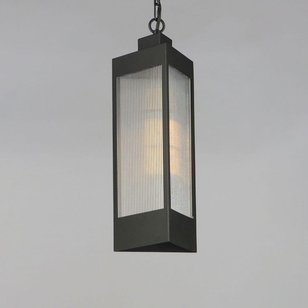 Maxim Lighting 30764CRBKAB Triform 1 Light Outdoor Pendant in Black/Antique Brass - angle view with chain