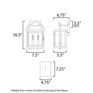 Maxim Lighting 30802CLBK Bonham Outdoor Wall Lantern - dimension diagram showing 16.5 inch height and 7.5 inch width