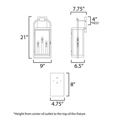 Maxim Lighting 30804CLBK Bonham Outdoor Wall Lantern Dimension Diagram - 21 inch Height 9 inch Width