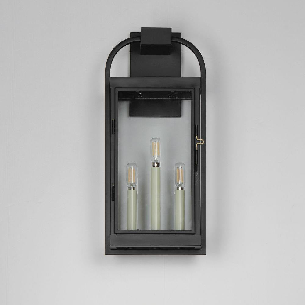 Maxim Lighting 30804CLBK Bonham 3 Light Matte Black Outdoor Wall Lantern with Off-White Candle Sleeves