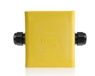 Leviton 3099F-1Y Portable Outlet Box, Single-Gang, Extra Deep, Feed-Thru Style, Cable Diameter, 0.230", 0.546", Yellow Finish