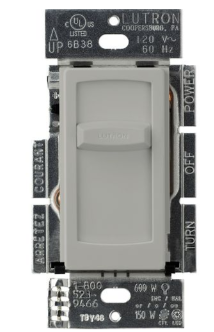 Lutron CTCL-150-GR Skylark Contour Slide-to-Off LED+ Dimmer Switch, 150W LED or 600W Inc/Hal, 1 Pole Only, 120V, Gray Finish