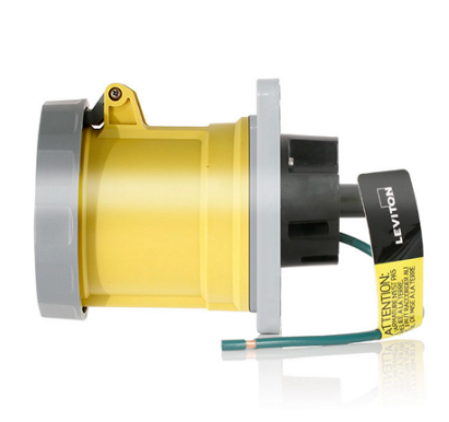 Leviton 3100R4WLEV 100 Amp, 125 Volt, 2P, 3W, LEV Series North American-Rated IEC 60309-1 & 60309-2 Pin & Sleeve Receptacle, Industrial Grade, IP66/IP67/IP68/IP69K, Watertight - Yellow