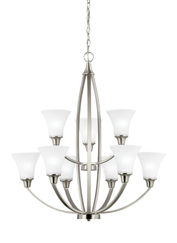 Generation Lighting 3113209-962 Metcalf 9 Light Brushed Nickel Chandelier Ceiling Light