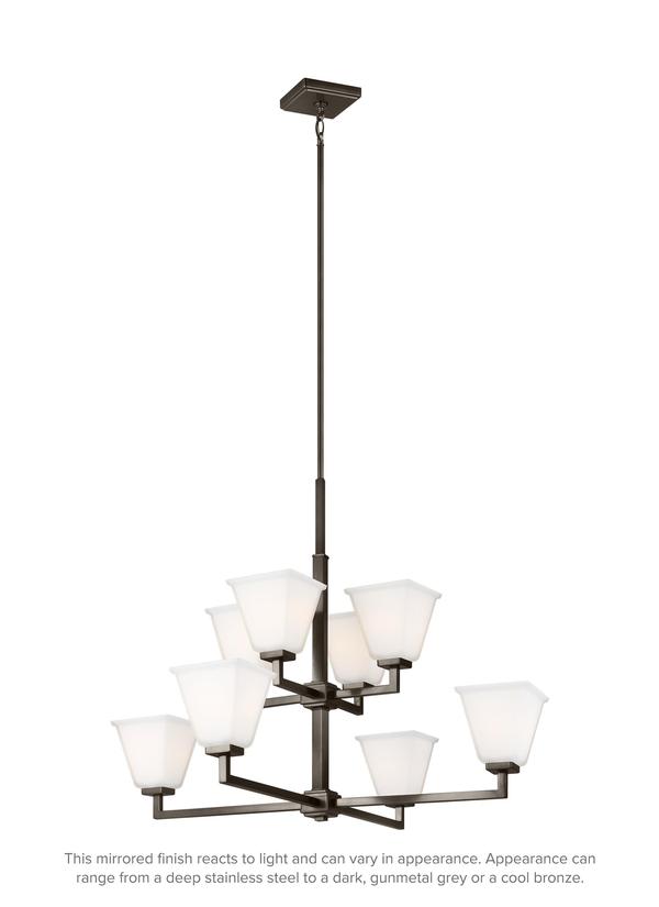 Generation Lighting Ellis Harper 8 light bronze chandelier with white glass shades