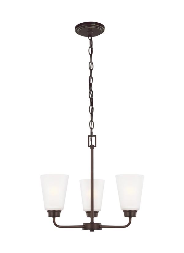 Generation Lighting Kerrville 3 light bronze chandelier with satin etched glass shades