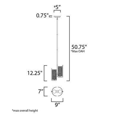 Maxim Lighting 31219OIAB Caspian 2 Light Pendant - dimension diagram