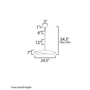 Maxim Lighting 31262NG Denarii Pendant - dimensions diagram showing 24.5 inch width, 7 inch shade height, 54.5 inch max overall height